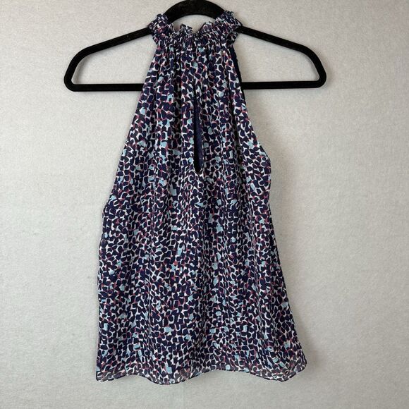 Ramy Brook High Neck Halter Tank Top XS Navy And Pink Flowy 100% Silk - Picture 5 of 6